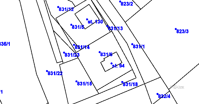 Parcela st. 831/6 v KÚ Kouty u Bojiště, Katastrální mapa