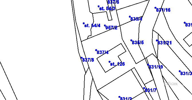Parcela st. 837/4 v KÚ Kouty u Bojiště, Katastrální mapa