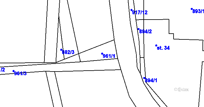Parcela st. 961/1 v KÚ Kouty u Bojiště, Katastrální mapa