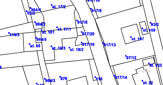 Parcela st. 917/19 v KÚ Kouty u Bojiště, Katastrální mapa