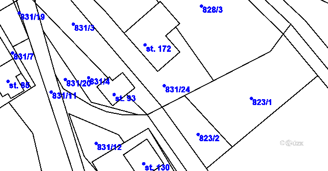 Parcela st. 831/24 v KÚ Kouty u Bojiště, Katastrální mapa