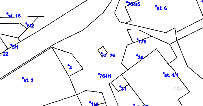 Parcela st. 26 v KÚ Mstislavice, Katastrální mapa