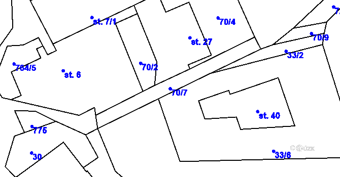 Parcela st. 70/7 v KÚ Mstislavice, Katastrální mapa