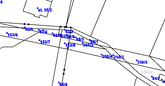 Parcela st. 256/3 v KÚ Veliká, Katastrální mapa