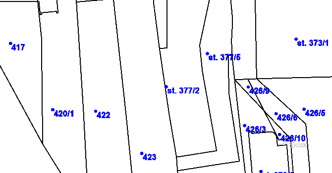 Parcela st. 377/2 v KÚ Bojkovice, Katastrální mapa