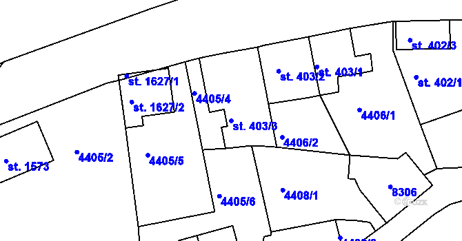 Parcela st. 403/3 v KÚ Bojkovice, Katastrální mapa