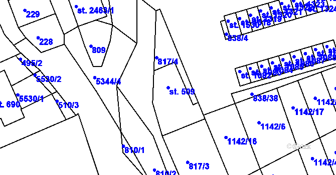 Parcela st. 509 v KÚ Bojkovice, Katastrální mapa