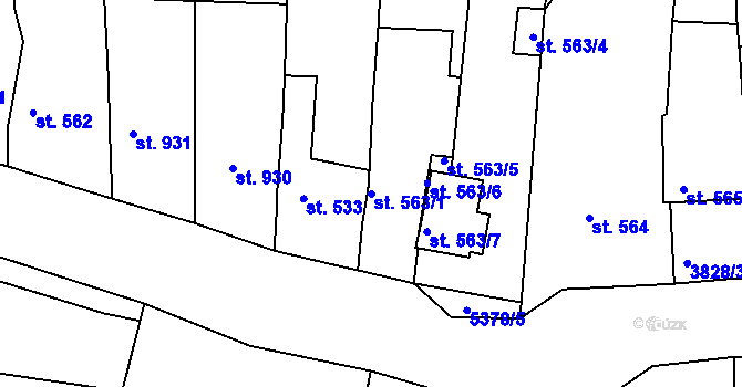 Parcela st. 563/1 v KÚ Bojkovice, Katastrální mapa