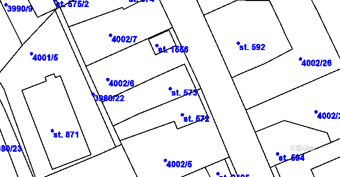 Parcela st. 573 v KÚ Bojkovice, Katastrální mapa
