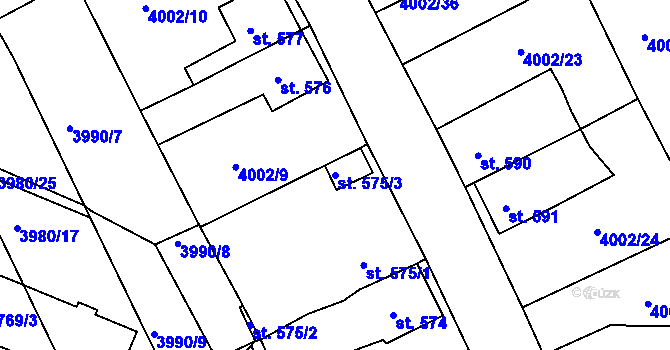 Parcela st. 575/3 v KÚ Bojkovice, Katastrální mapa