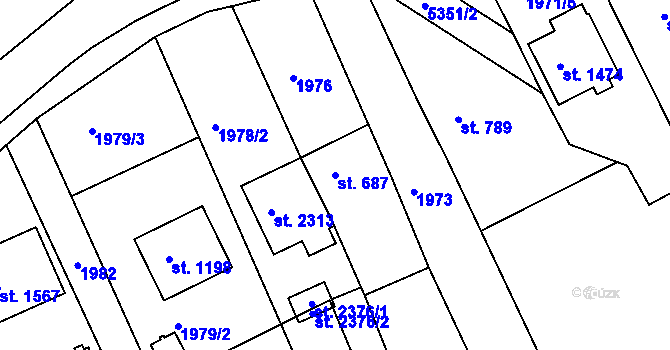 Parcela st. 687 v KÚ Bojkovice, Katastrální mapa