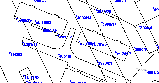 Parcela st. 769/1 v KÚ Bojkovice, Katastrální mapa