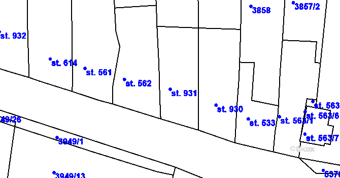Parcela st. 931 v KÚ Bojkovice, Katastrální mapa
