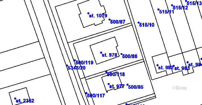 Parcela st. 978 v KÚ Bojkovice, Katastrální mapa