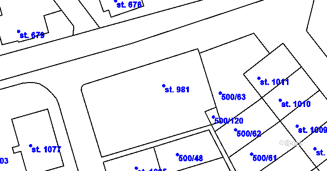 Parcela st. 981 v KÚ Bojkovice, Katastrální mapa