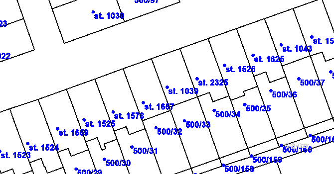 Parcela st. 1039 v KÚ Bojkovice, Katastrální mapa