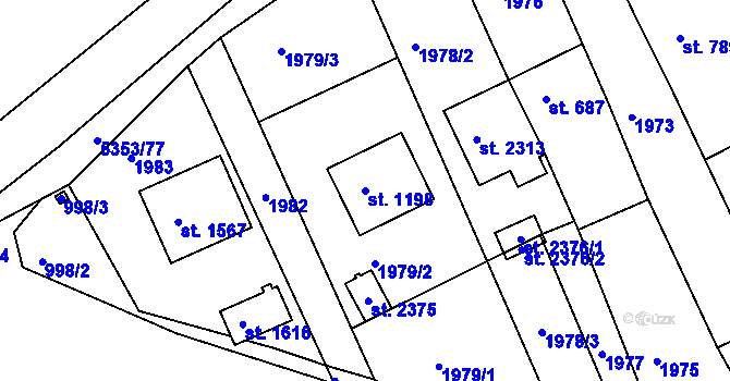Parcela st. 1198 v KÚ Bojkovice, Katastrální mapa