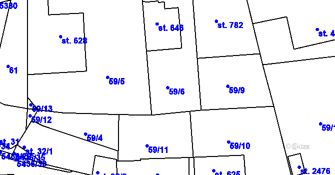 Parcela st. 59/6 v KÚ Bojkovice, Katastrální mapa