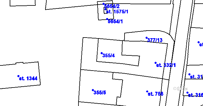 Parcela st. 355/4 v KÚ Bojkovice, Katastrální mapa