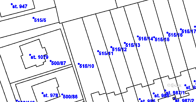Parcela st. 515/11 v KÚ Bojkovice, Katastrální mapa