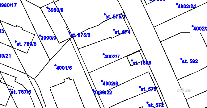Parcela st. 4002/7 v KÚ Bojkovice, Katastrální mapa