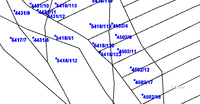 Parcela st. 5418/123 v KÚ Bojkovice, Katastrální mapa