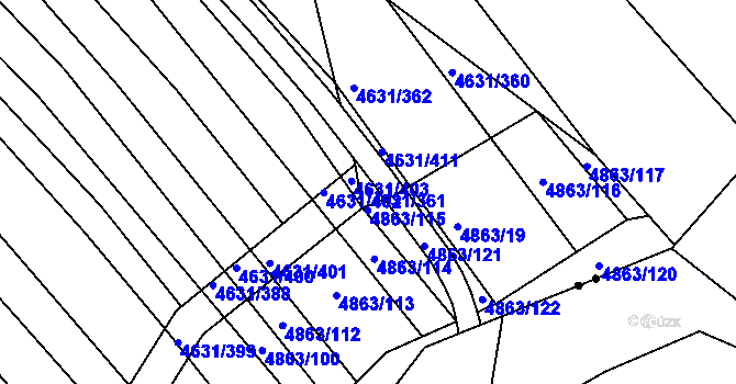 Parcela st. 4631/361 v KÚ Bojkovice, Katastrální mapa