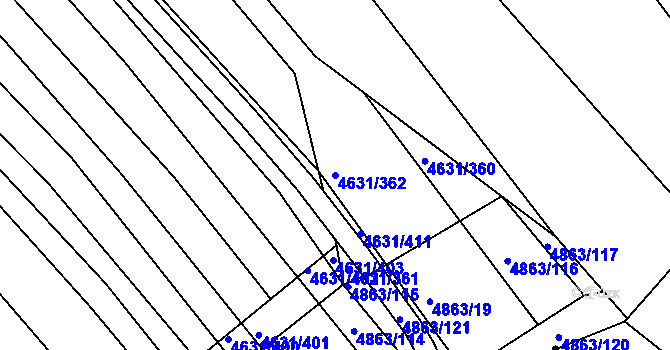 Parcela st. 4631/362 v KÚ Bojkovice, Katastrální mapa