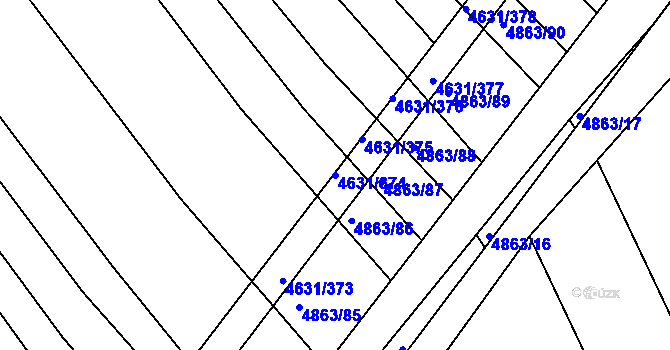 Parcela st. 4631/374 v KÚ Bojkovice, Katastrální mapa