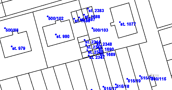 Parcela st. 2345 v KÚ Bojkovice, Katastrální mapa