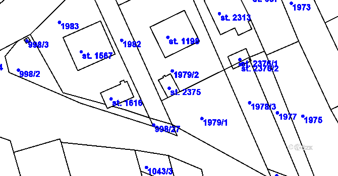 Parcela st. 2375 v KÚ Bojkovice, Katastrální mapa