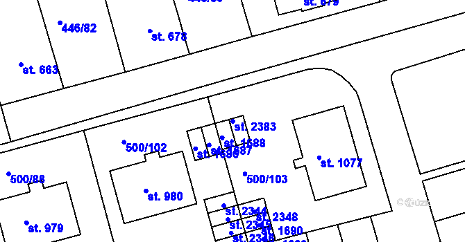 Parcela st. 2383 v KÚ Bojkovice, Katastrální mapa