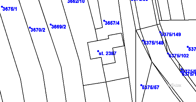 Parcela st. 2387 v KÚ Bojkovice, Katastrální mapa