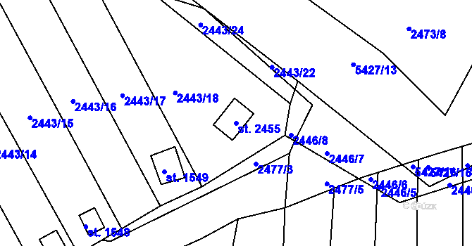 Parcela st. 2455 v KÚ Bojkovice, Katastrální mapa