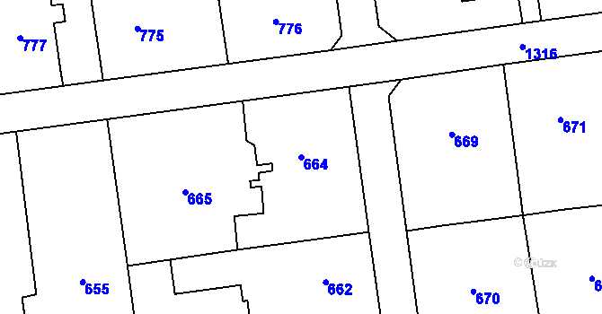 Parcela st. 664 v KÚ Bolatice, Katastrální mapa