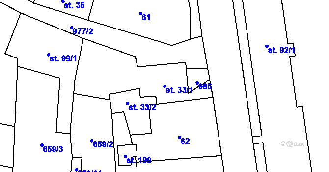 Parcela st. 33/1 v KÚ Boleboř, Katastrální mapa