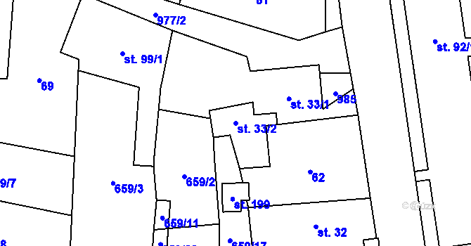 Parcela st. 33/2 v KÚ Boleboř, Katastrální mapa