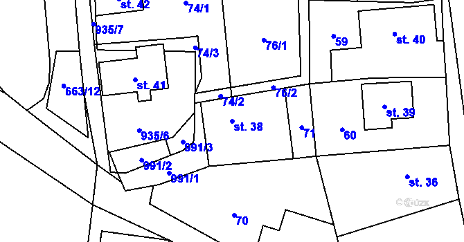 Parcela st. 38 v KÚ Boleboř, Katastrální mapa