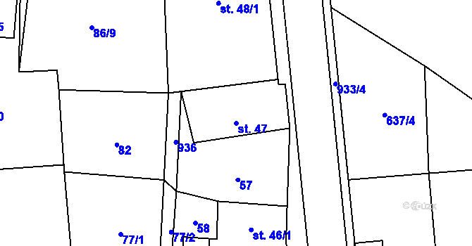 Parcela st. 47 v KÚ Boleboř, Katastrální mapa