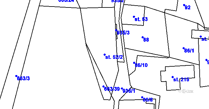 Parcela st. 52/2 v KÚ Boleboř, Katastrální mapa