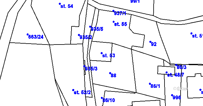 Parcela st. 53 v KÚ Boleboř, Katastrální mapa
