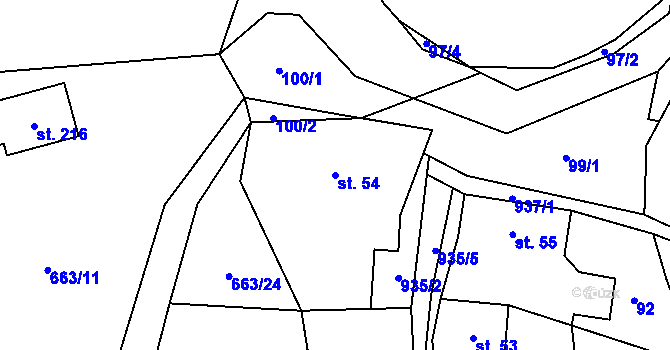 Parcela st. 54 v KÚ Boleboř, Katastrální mapa