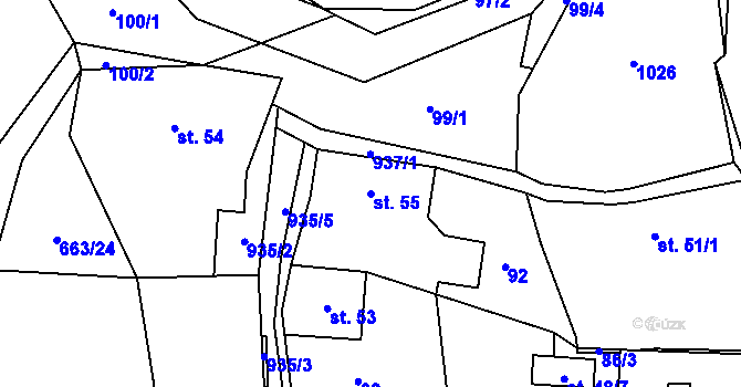 Parcela st. 55 v KÚ Boleboř, Katastrální mapa
