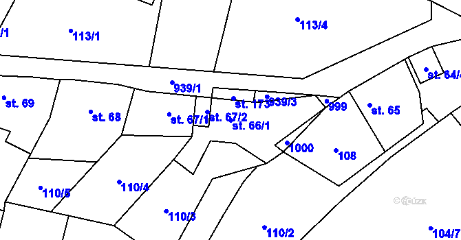 Parcela st. 66/1 v KÚ Boleboř, Katastrální mapa