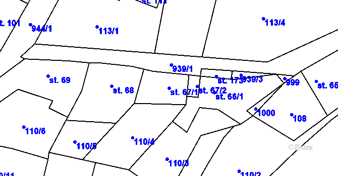 Parcela st. 67/1 v KÚ Boleboř, Katastrální mapa