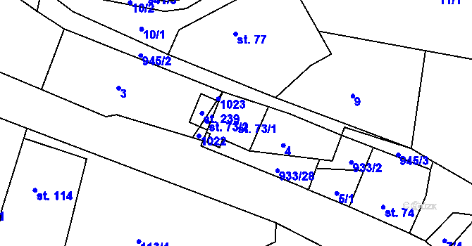 Parcela st. 73/1 v KÚ Boleboř, Katastrální mapa