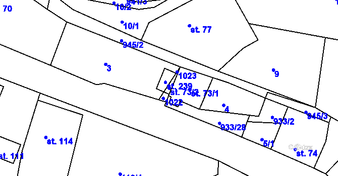 Parcela st. 73/2 v KÚ Boleboř, Katastrální mapa