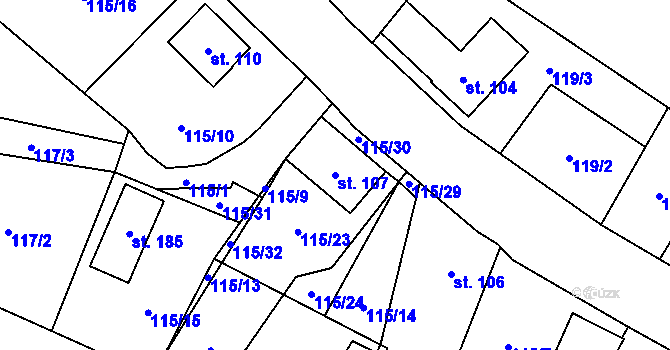 Parcela st. 107 v KÚ Boleboř, Katastrální mapa