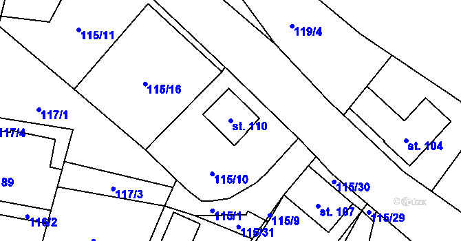 Parcela st. 110 v KÚ Boleboř, Katastrální mapa