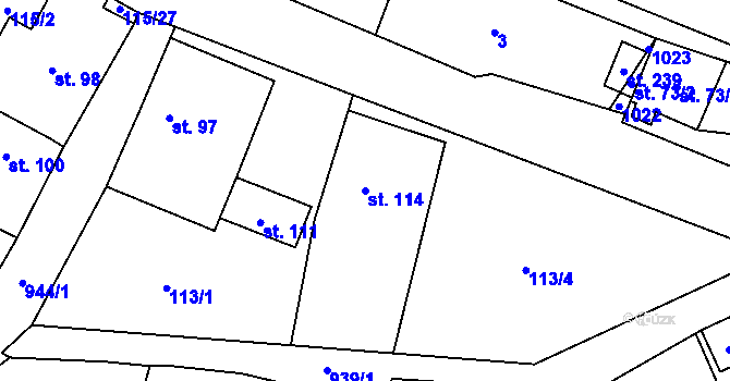 Parcela st. 114 v KÚ Boleboř, Katastrální mapa